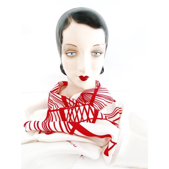 Vintage French Designer Red Silk Concentric Circle Scarf Modernist Graphic - Picture 1 of 5